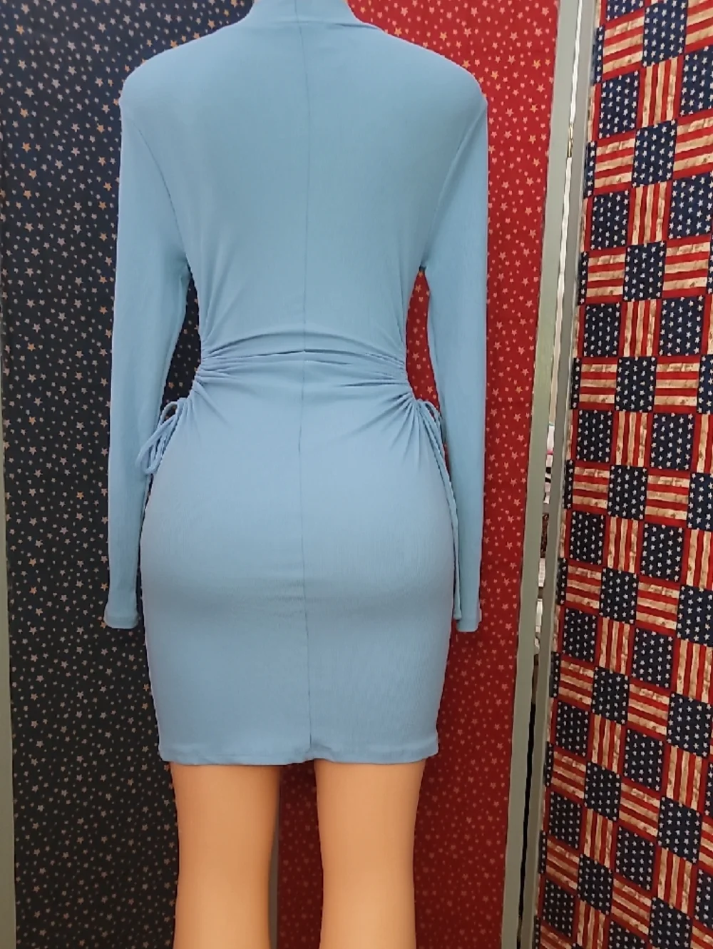 **Rue21 Sky Blue Long-Sleeve Side-Tie Bodycon Dress** - Picture 5 of 6